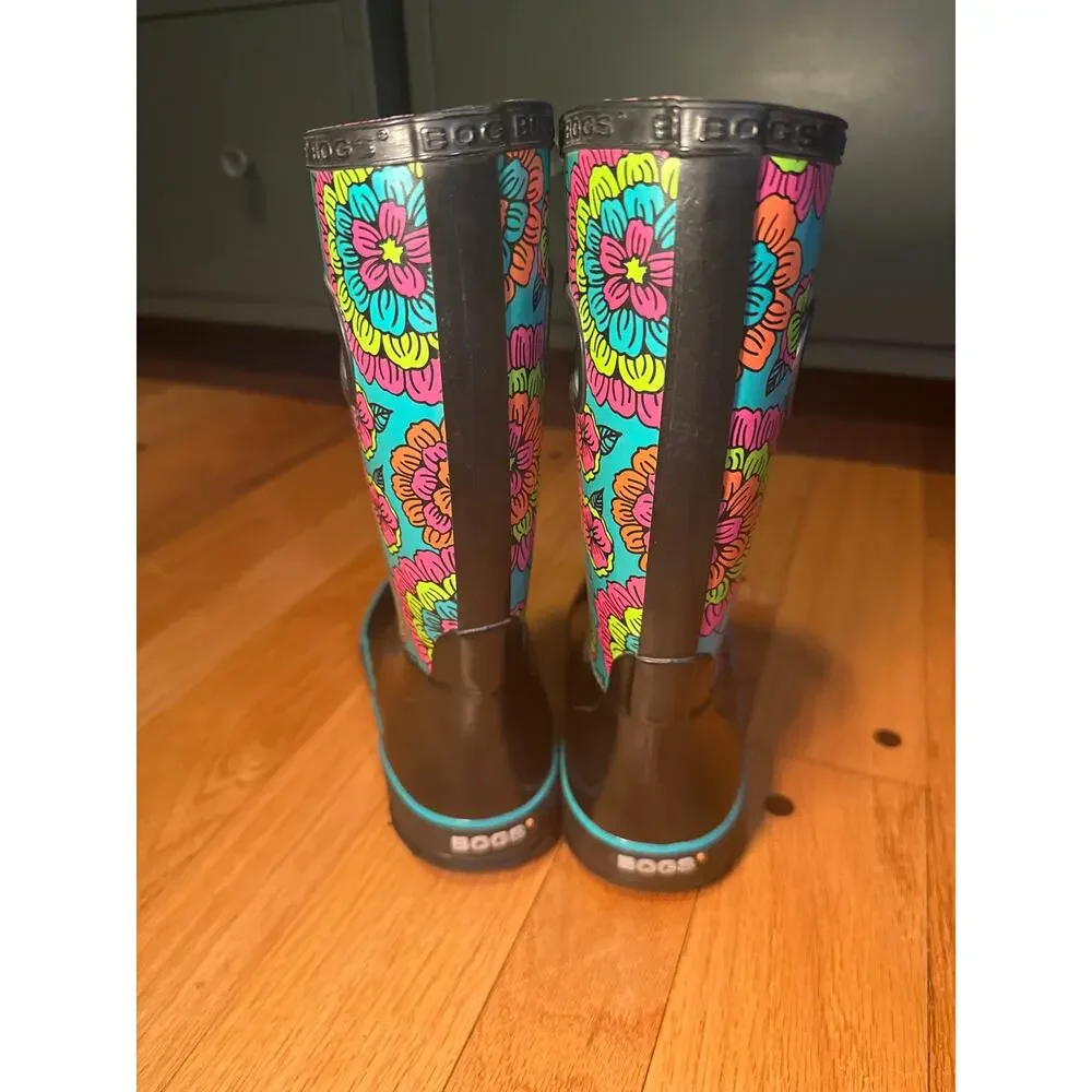 Bogs Pansies Rain Boots Floral Waterproof Girls Youth Sz 1